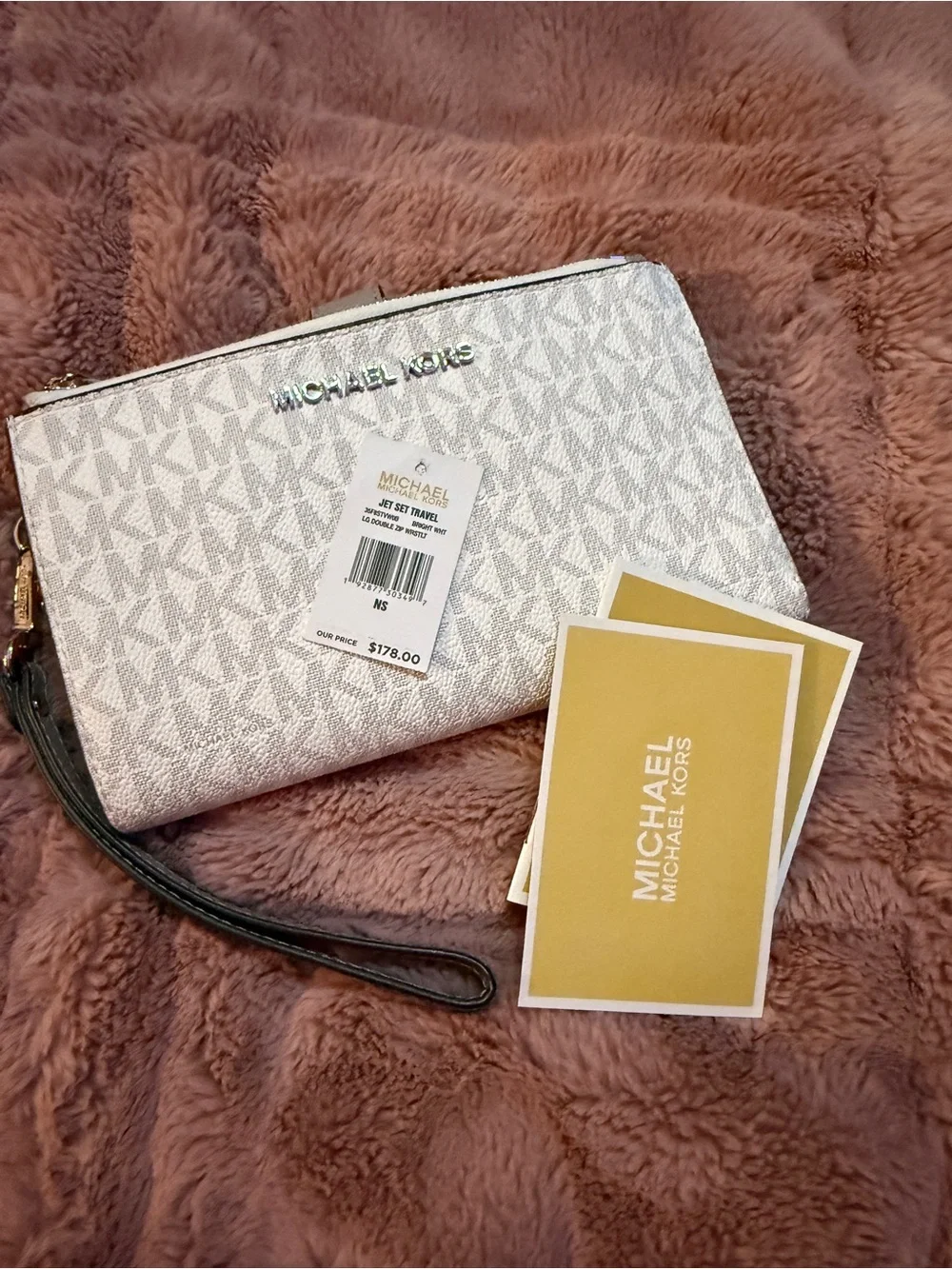 Michael Kors Metallic Silver Logo Wristlet Clutch